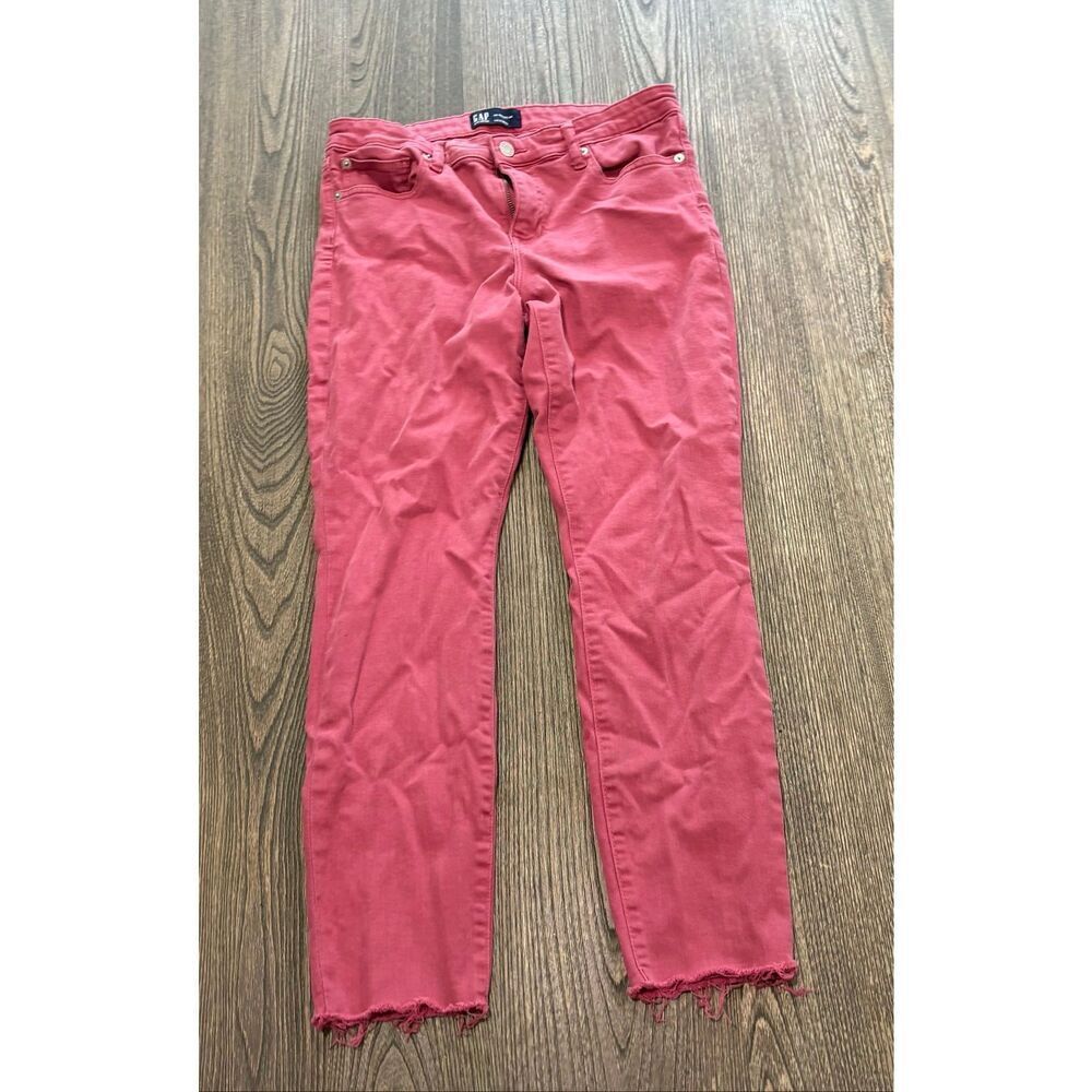 Gap Denim Womens Legging Jeans Mid Rise Raw Hem Cotton Blend Stretch Pink Sz 29